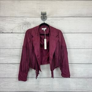 She & Sky Women's Purple Burgundy Faux Suede Fringe Boho Jacket Size Medium